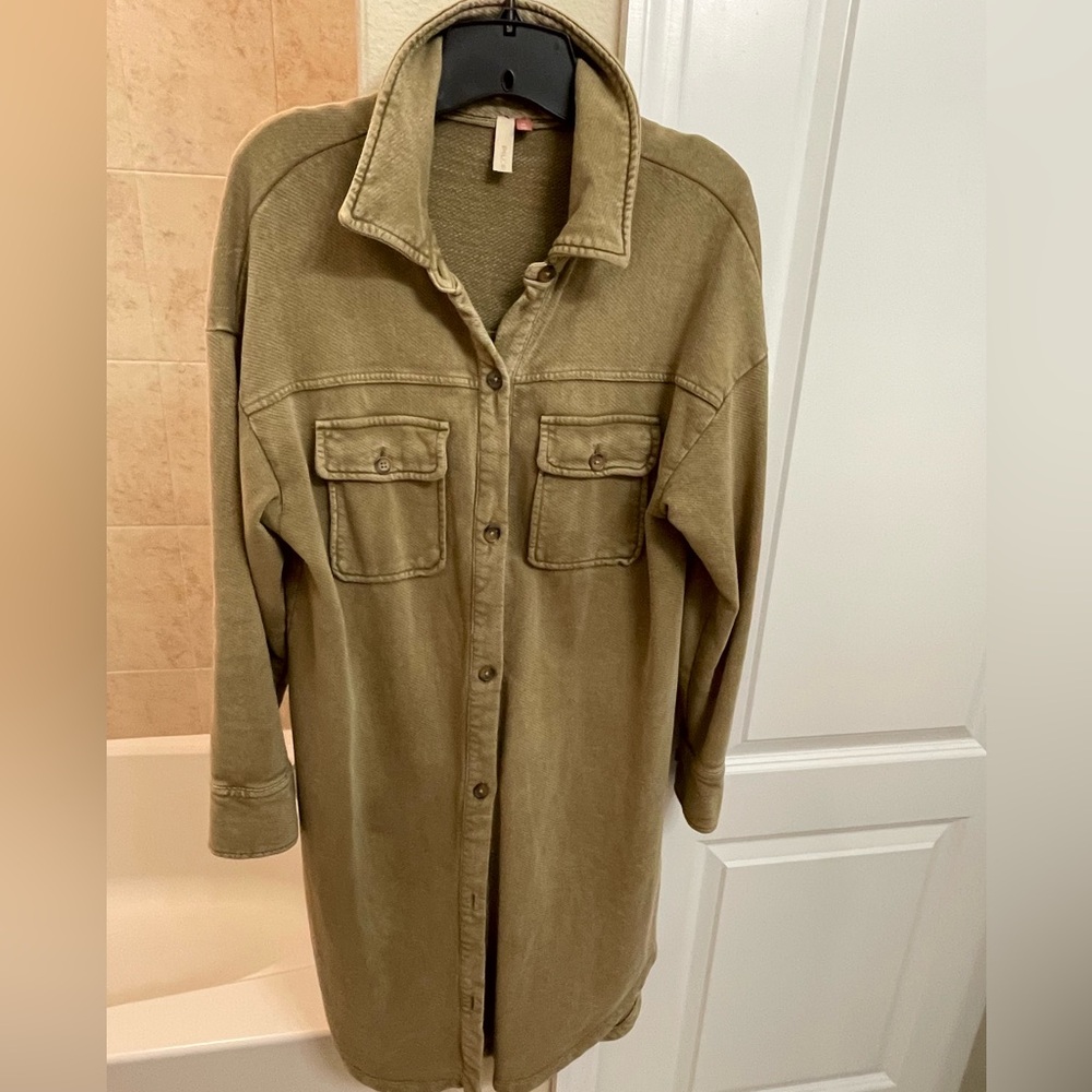Pilcro by Anthropologie Terry Fleece Long Sleeve Button down Duster